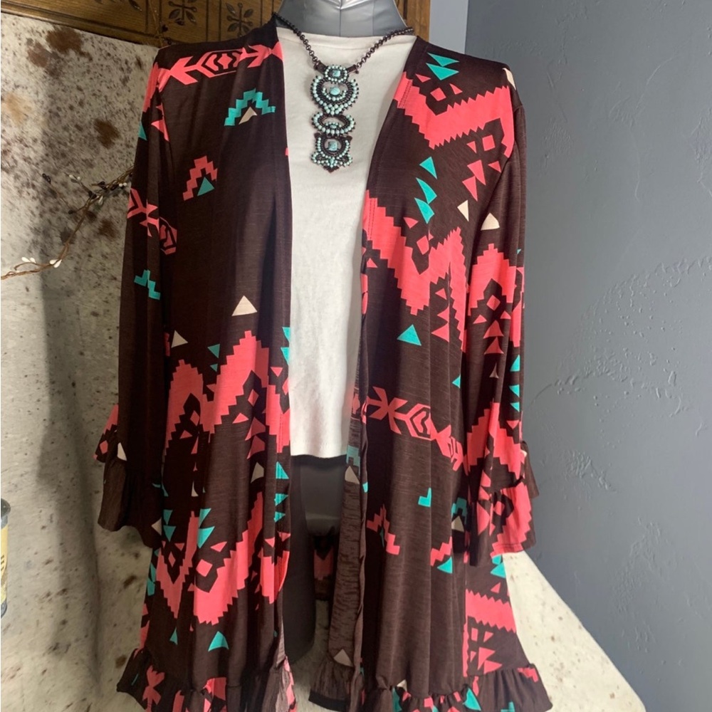 Hazel Geometric Brown and Pink Cardigan